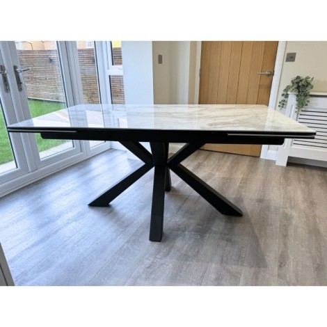 Phoenix - White Polished Ceramic Extending Dining Table - 160-240cm - Starburst Black Legs