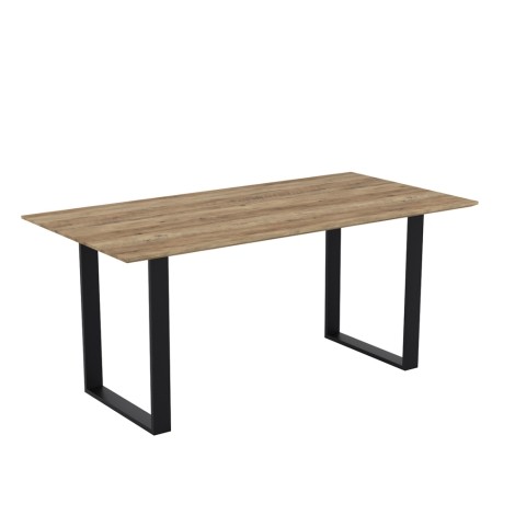 Antibes - Russet Natural Wood 6 Seater Dining Table - Black U Shaped Metal Legs