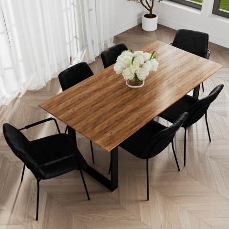 Antibes - Russet Natural Wood 6 Seater Dining Table - Black U Shaped Metal Legs