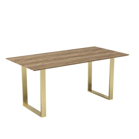 Antibes - Russet Natural Wood 6 Seater Dining Table - Gold U Shaped Metal Legs