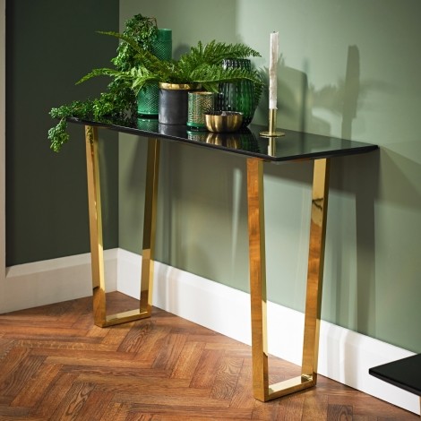 Anitbes - Black High Gloss and Gold Frame Console Table