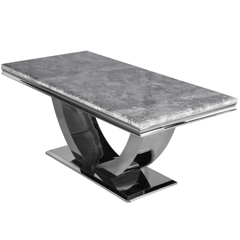 Arial - Light Grey Marble Dining Table - 160cm/1.6m - Stainless Seel Swooping Base