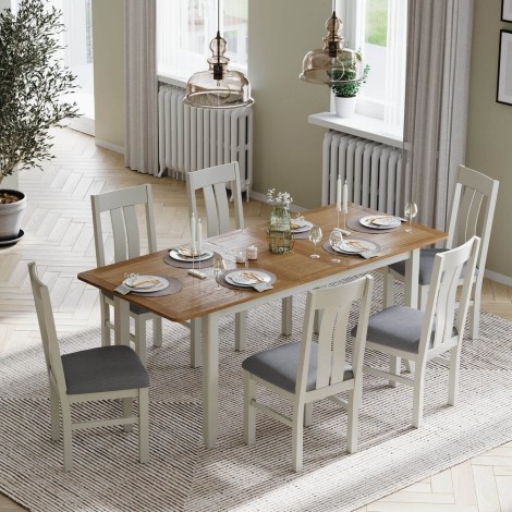 Arlena - Oak Top Large Extending Dining Table 160cm to 200cm/1.6m to 2.0m - Grey Painted Finish