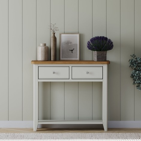 Arlena - Oak Top 2 Drawer Console Table - Grey Painted Finish