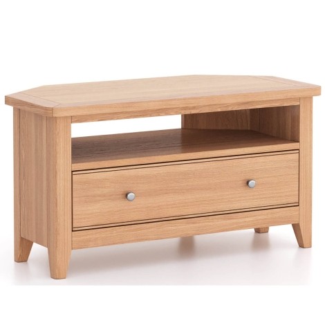 Arlena - Natural Oak 1 Drawer Corner TV Unit/Cabinet - Matte Lacquer Finish