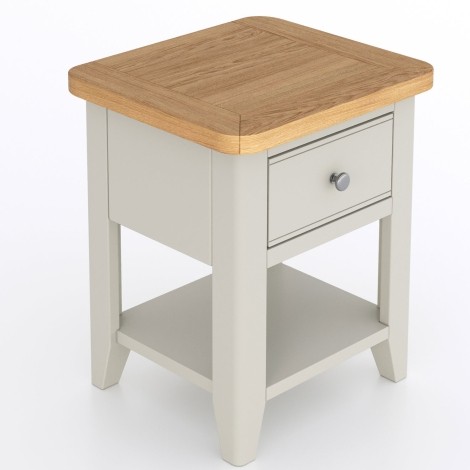 Arlena - Oak Top 1 Drawer Lamp Table - Grey Painted Finish