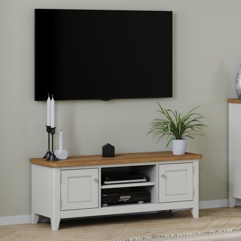 Arlena - Oak Top 2 Door Wide TV Cabinet - Grey Painted Finish