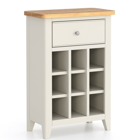 Arlena - Oak Top 1 Drawer Wine Storage Rack Cabinet - Grey Painted Finish