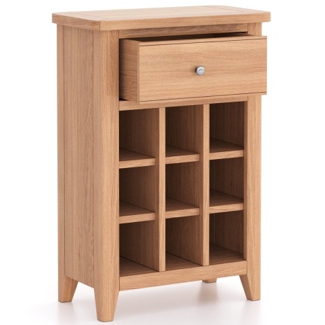 Arlena - Natural Oak 1 Drawer  Wine Storage Rack Cabinet - Matte Lacquer Finish