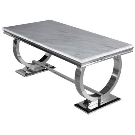 Arriana Dining Table - White Marble - 150cm - Polished Steel Circular Base