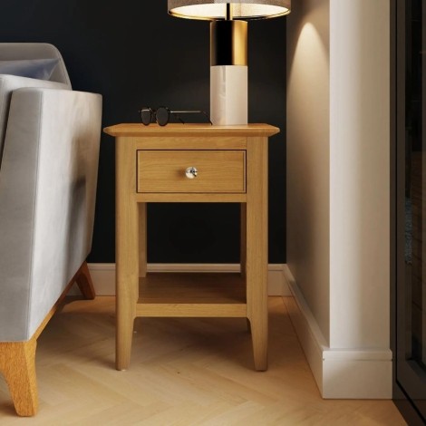 Arvid Solid Oak Side Lamp Table With 1 Drawer