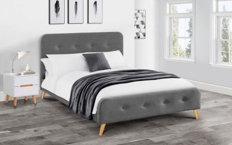 Astrid - Grey Linen - Curved Retro Buttoned Double Size Bed Frame