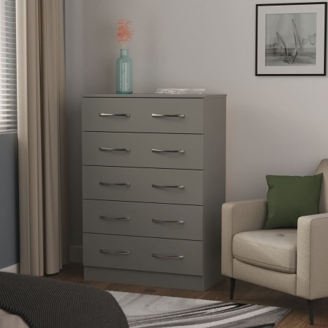 Avon - 5 Drawer - Wide Chest - Dusk Grey Effect