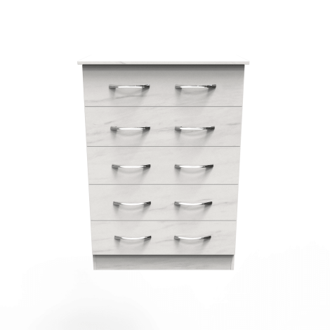 Avon - 5 Drawer - Wide Chest - White Marble Effect