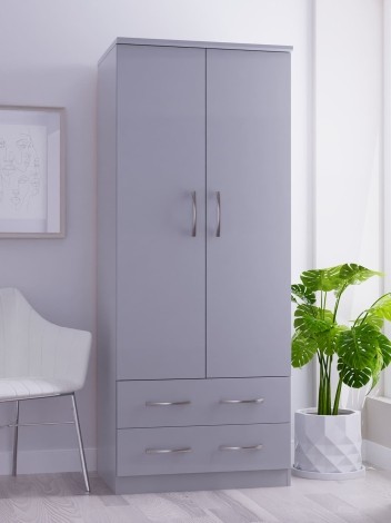 Avon - 2 Door 2 Drawer - Double - Plain Wardrobe - Dusk Grey Effect