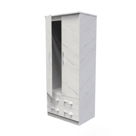 Avon - 2 Door 2 Drawer - Double - Plain Wardrobe - White Marble Effect