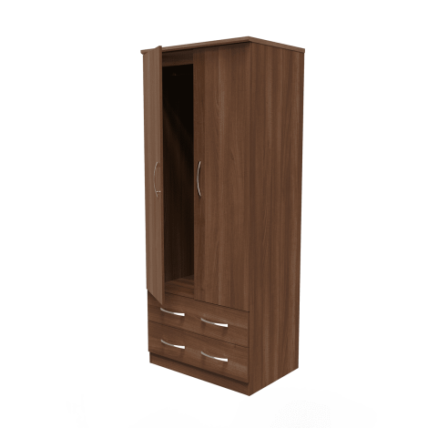 Avon - 2 Door 2 Drawer - Tall - Double - Plain Wardrobe - Noche Walnut Finish