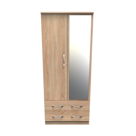 Avon - 2 Door 2 Drawer - Tall - Double - Mirrored Wardrobe - Bardolino Oak Finish