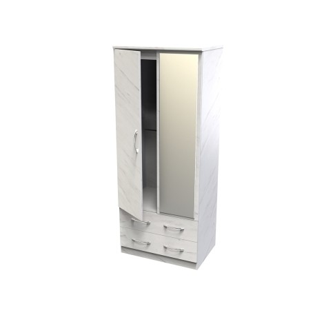 Avon - 2 Door 2 Drawer - Double - Mirrored Wardrobe - White Marble Effect