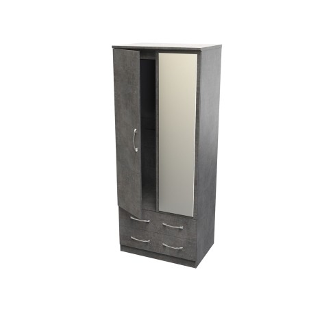 Avon - 2 Door 2 Drawer - Double - Mirrored Wardrobe - Pewter Grey Finish