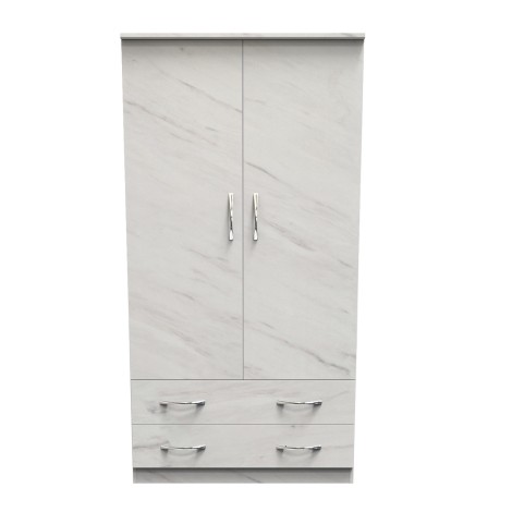 Avon - 2 Door 2 Drawer - Plain Wardrobe - White Marble Effect