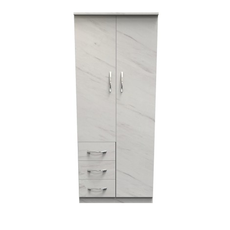 Avon - 2 Door 3 Drawer - Plain Wardrobe - White Marble Effect