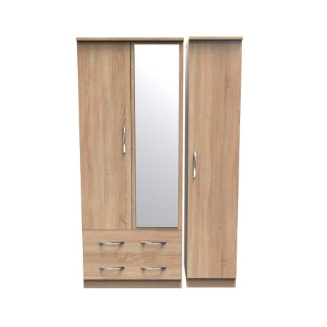 Avon - 3 Door 2 Drawer - Triple - Mirrored Wardrobe - Bardolino Oak Finish