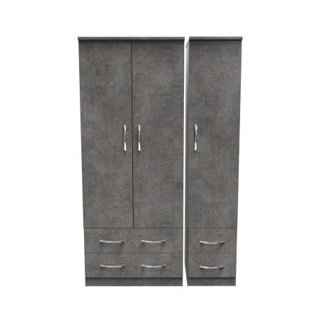 Avon - 3 Door 4 Drawer - Triple - Plain Wardrobe - Pewter Grey Finish