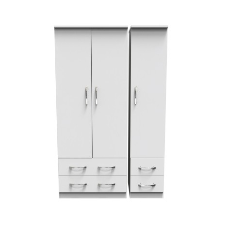 Avon - 3 Door 4 Drawer - Triple - Plain Wardrobe - White Matt Finish