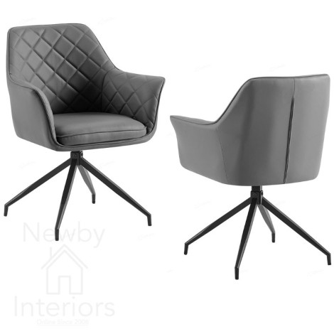 Azure - 2x Grey PU Leather Swivel Dining Chairs with Black Metal Legs