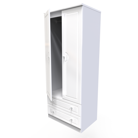 Balmoral - 2 Door 2 Drawer - Plain - Tall Wardrobe - White Gloss Finish