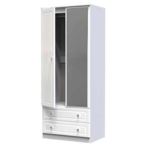 Balmoral - 2 Door 2 Drawer - Tall - Plain - Mirrored Wardrobe - White Gloss Finish