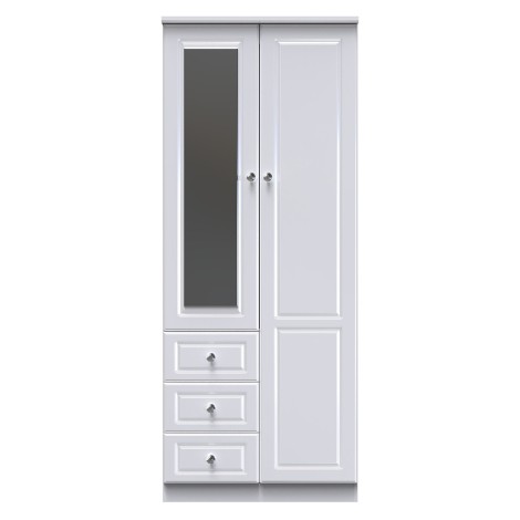 Balmoral - 2 Door 3 Drawer - Mirrored Wardrobe - White Gloss Finish