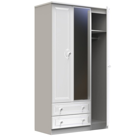 Balmoral - 3 Door 2 Drawer - Triple - Mirrored Wardrobe - White Gloss Finish