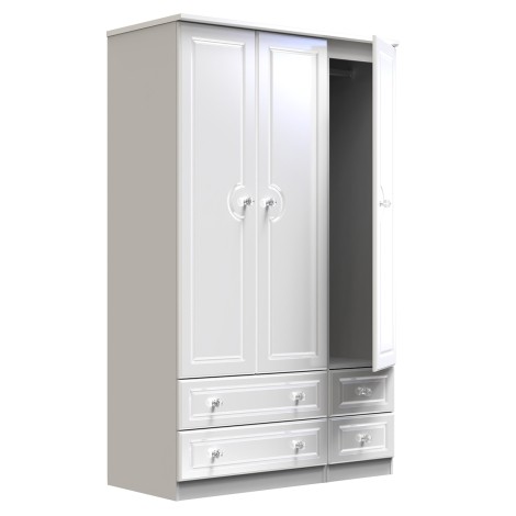 Balmoral - 3 Door 4 Drawer - Triple - Plain Wardrobe - White Gloss Finish