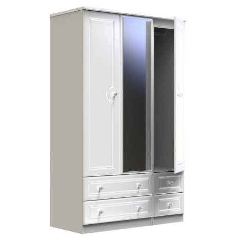 Balmoral - 3 Door 4 Drawer - Triple - Mirrored Wardrobe - White Gloss Finish