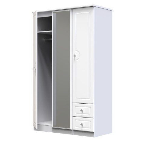 Balmoral - 3 Door 2 Drawer - Mirrored - Triple Wardrobe - White Gloss Finish