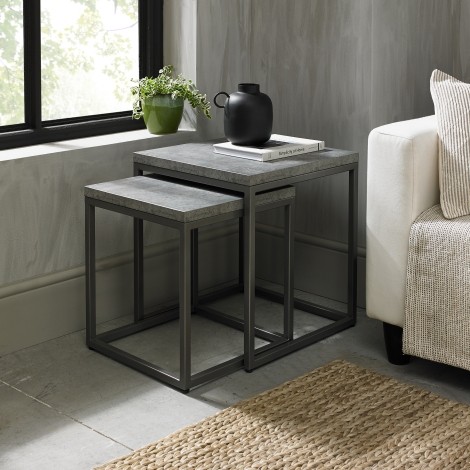 Renzo - Zinc & Dark Grey - Nest Of 2 Lamp Tables - Powder Coated - Metal Base