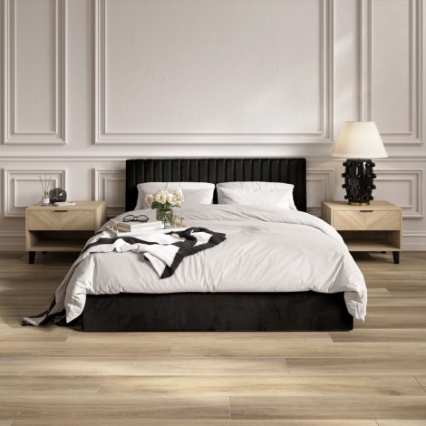 Berlin - Black Velvet Double / 4ft6in / 135cm Ottoman Bed with Vertical Lines Headboard