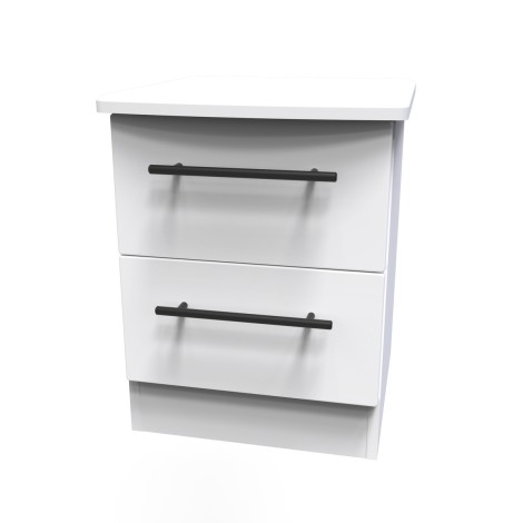 Beverley - White Matt 2 Drawer Bedside Cabinet / Bedside Table / Nightstand