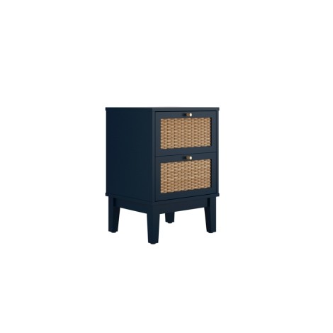 Bordeaux - Berlin Blue and Rattan Effect 2 Drawers Bedside Cabinet / Bedside Table / Nightstand