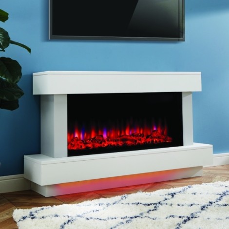 Bourne - 49" White Electric Fireplace Suite With Colour Changing LED Down Lights - 2kw