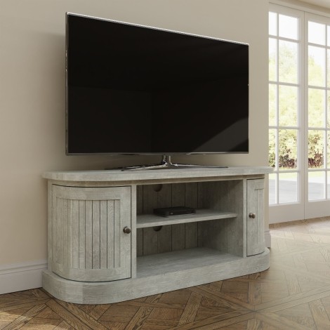 Bowood 2 Door Curved TV Unit Solid Reclaimed Limewashed Pine