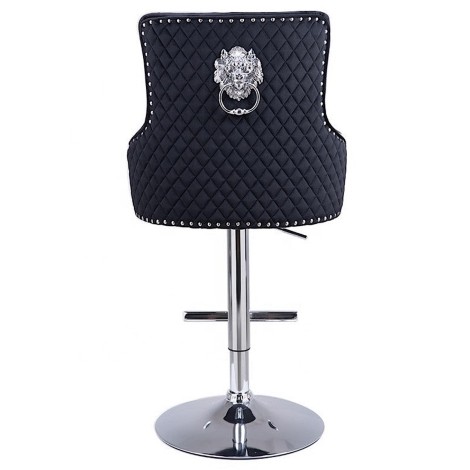 Majestic -  Lion head Knocker - Quilted Back - Black Velvet Bar Stool