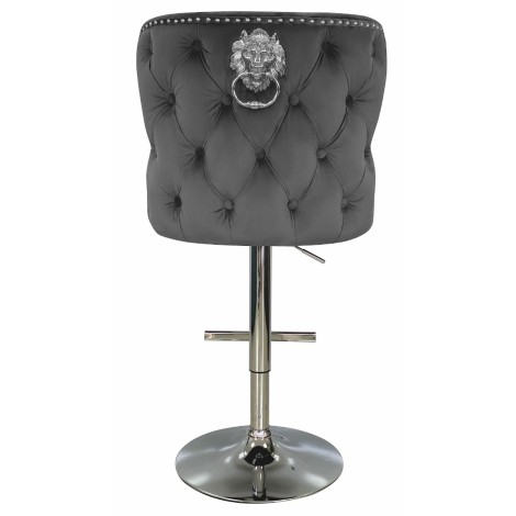 Vicenza -  Lion head Knocker - Buttoned Back - Grey Velvet - Bar Stool