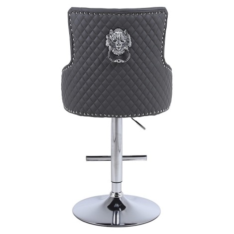 Majestic -  Lion head Knocker - Quilted Back - Grey PU Bar Stool