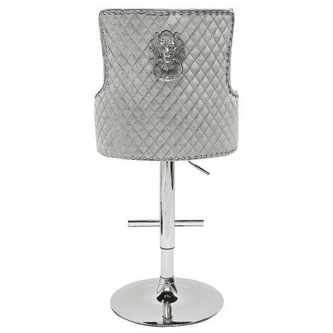 Majestic -  Lion head Knocker - Quilted Back - Silver Shimmer Velvet Bar Stool