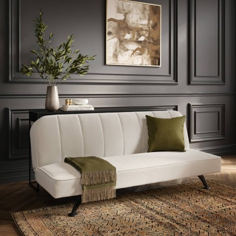 Burlington - Ivory Boulce Fabric Sofa Bed - Black Metal Legs