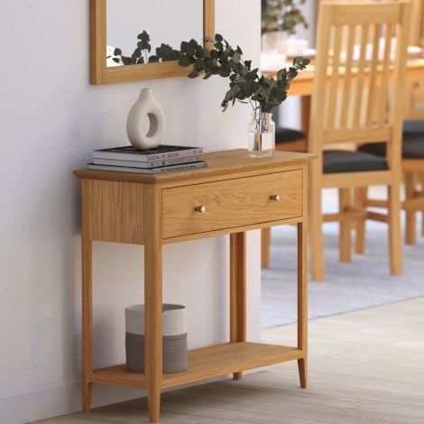 Saxon Oak - 1 Drawer Console Table with Shelf - Clean Lacquer Finish