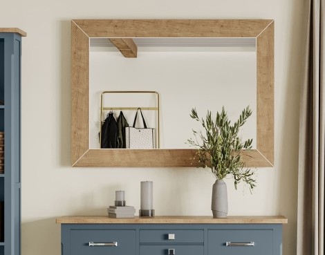 Signature Blue - Rectangular - Wall Mirror - Oak Frame